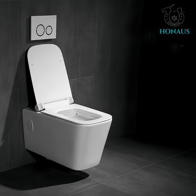 Square Wall Hung Toilet Bowl Premium Ceramic 565mm Comfortable Size Hotel
