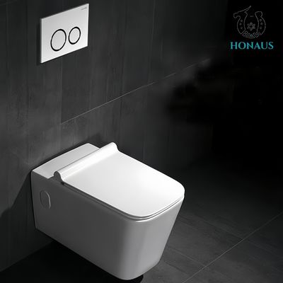 Square Wall Hung Toilet Bowl Premium Ceramic 565mm Comfortable Size Hotel