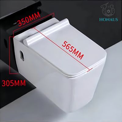 Square Wall Hung Toilet Bowl Premium Ceramic 565mm Comfortable Size Hotel