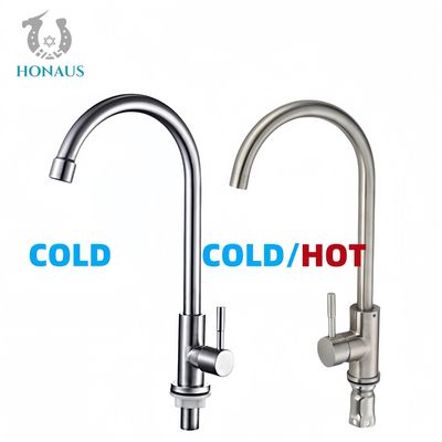 Brushed Surface Stainless Steel Kitchen Faucet Cold Hot Water Long Lasting Anti Splash Deck Mounted