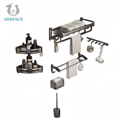 Luxury Bathroom Shower Accessories Wall Mounted Six Pieces Space Aluminum Powder Painted Grey