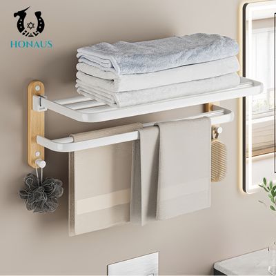 Modern Bathroom Shower Accessories Wall Mounted Six Pieces Aluminum Wood Drill Free